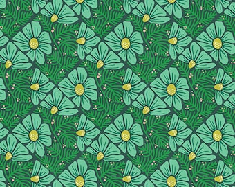 Teal Pressed Flowers from Moonlit Garden by Patty Sloniger for Andover Fabrics, A-507-T, sold by the half yard