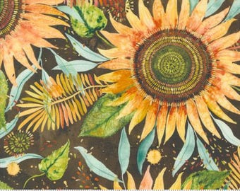 Floribunda Soil 39802 17, Designed by Create Joy Project, Moda Fabrics -sold by half yd, Sunflower Power Large Floral Watercolor Autumn Fall