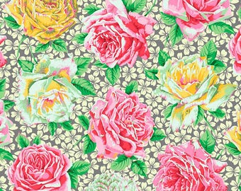 Kaffe Fassett Collective Feb 2026 Rose Bloom - Grey, Philip Jacobs, Free Spirit Fabrics, sold by half yard, PWPJ077.GREY