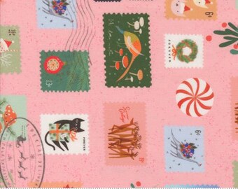 Tiny Christmas Pink Cotton Candy 37132 15 by Lizzy House for Moda Fabrics Fabric, sold by the half yard, Christmas Stamps Novelty