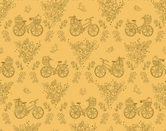Sweet Picnic Bicycle Ride Daffodil - 100% Cotton -  by Natàlia Juan Abelló for Riley Blake Designs - Sold By The Half Yard - C12092-DAFFODIL