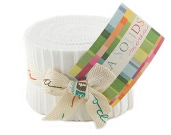 Bella Solids Junior Jelly Roll 9900JJR 98 by Moda, 2 1/2" by width of fabric - 20 strips, White color 9900-98