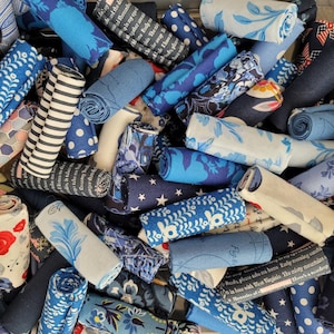 Blue Fabric Scraps, bundles of 6, 13 or 20 quilt fabrics, blue fabric, stash builder, 9x10, 10x10, 9x11, fat 16ths, fat sixteenths