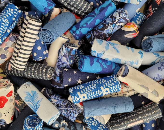 Featured listing image: Blue Fabric Scraps, bundles of 6, 13 or 20 quilt fabrics, blue fabric, stash builder, 9x10, 10x10, 9x11, fat 16ths, fat sixteenths