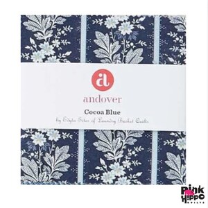 Paquetes de 42 piezas de 12,7 cm con dijes "Coaa Blue Scoops" de Edyta Sitar para cestas de ropa - Andover Fabrics. 100 % algodón. 1S-cocoablue-X