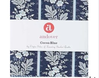 Cocoa Blue Scoops Charm Packs by Edyta Sitar for Laundry Basket, 42 piece 5" Charm Pack - Andover Fabrics. 100% Cotton  1S-cocoablue-X
