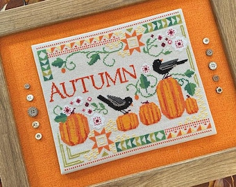 Courier Duos: Autumn Blackbirds cross stitch patterns by Robin Pickens -  CDAB428, stitch count 150 wide by 121 high, pattern only