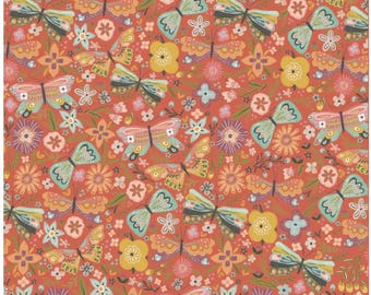 Butterfly Blossom Coral from Cottage Charm By Poppie Cotton - CH24744 - 1/2 Yd cuts, Fabric 100% Cotton 43/44" Wide