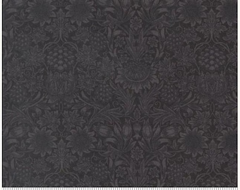 Morris Muse Sunflower Damask Ebony 13386 15, by Barbara Brackman for Moda Fabrics -sold by the half yard