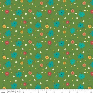 Market Street Flowers Green quilting fabric - 1/2 Yard by Heather Peterson from Market Street For Riley Blake - C14123-GREEN