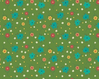 Market Street Flowers Green quilting fabric - 1/2 Yard by Heather Peterson from Market Street For Riley Blake - C14123-GREEN