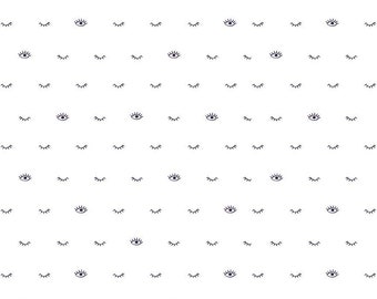 Girl Power Eyelashes White quilting fabric - 1/2 Yard by Amber Kemp-Gerstel of Damask Love collection Grl Pwr For Riley Blake, C10656-WHITE