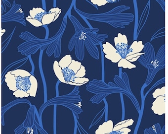 Water Water Flowers Navy Blue RS5133 14 by the Ruby Star Star Society - sold by the half yard