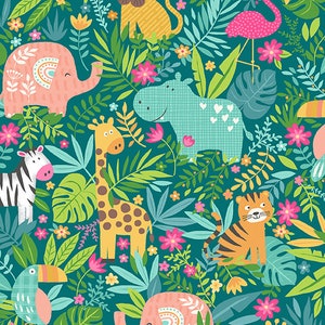 In the Jungle by Makower, color - pink, pattern - Scenic, 100% Cotton Quilting Fabric, sold by the 1/2 yard, TP-2601-P