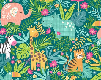 In the Jungle by Makower, color - pink, pattern - Scenic, 100% Cotton Quilting Fabric, sold by the 1/2 yard, TP-2601-P