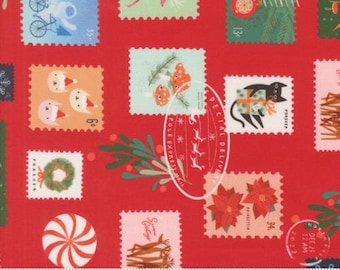 Tiny Christmas Christmas Red 37132 12 by Lizzy House for Moda Fabrics Fabric, sold by the half yard, Christmas Stamps Novelty