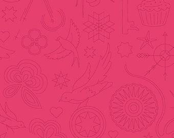 Strawberry Sun Print 2020 Embroidery Pattern, Alison Glass 1/2 yd, a blender fabric, Sunprint, Andover Fabrics, a Pink fabric A-9256-E1