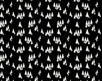 Woodsman Trees Black by Lori Whitlock - 100% Cotton - Riley Blake Designs - Sold By The Half Yard - C13763-BLACK