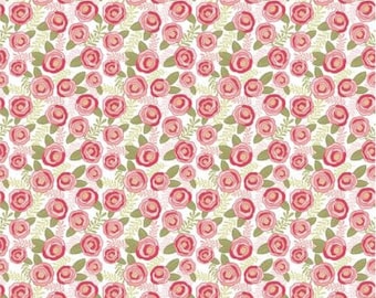 Kaisley Rose White Rosalie Rose Fabric, Poppie Cotton, Floral Fabric, sold by the half yard, KR20503