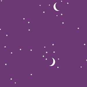 Aubergine Violet Moon and Stars  Andover Fabrics  A-9708-P1,  sold by half yard