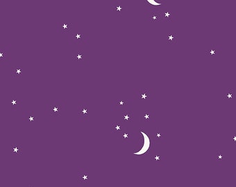 Aubergine Violet Moon and Stars  Andover Fabrics  A-9708-P1,  sold by half yard