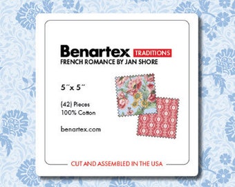 French Romance by Jan Shore for Benartex -  charm pack - 42 Pcs 5" x 5" - FROM5PK