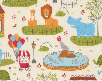 Animal Park Fun Dove 20960 11 by Stacy Iest Hsu for Moda Fabrics -sold by the half yard, Animal Park Scenic Novelty Zoo Animals