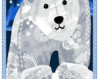 Northern Lights Polar Bear Panel Christmas Panel 23" x 44" by Andover Fabrics - A-9096-B with quilt pattern link