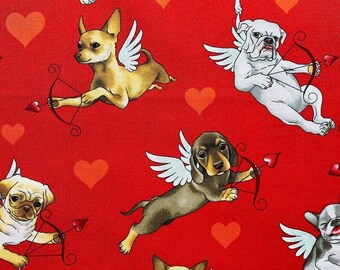 Alexander Henry Fabric, Puppy Love in Red, Angel Dogs Nicole's Prints for Alexander Henry 8851C - Sold by the half yard