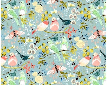 Morning Song Blue from Serentity Blooms, Ginger Deverell By Poppie Cotton - SR24500 - 1/2 Yd cuts, Fabric 100% Cotton 43/44" Wide