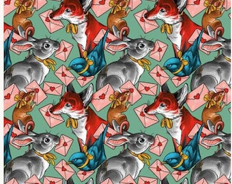 Pen Pals Multi by Club Hauer for Freespirit Fabrics PWRH132.MULTI rabbits, foxes, birds, snails