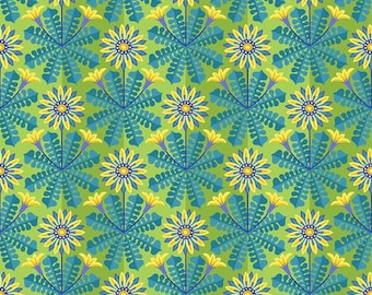 Gazania - Turquoise - Flower Dance by Jane Sassaman for Free Spirit Fabrics, Cotton quilting fabric, 100% Quilters Cotton PWJS165.Turq