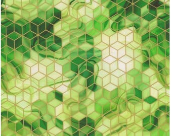 Golden Vibes 22740-50 Lime Marble Tumbling Blocks by Lara Skinner for Robert Kaufman Fabrics, Sold by Half Yard