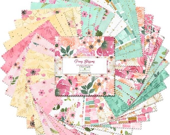 Peony Blossoms - 5 Karat Crystals - 5" Squares charm pack by the Lakeside Art Studio for Wilmington Fabrics - 42 prints, 508 890 508