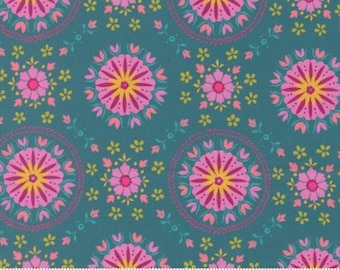 Parlor Mandala Peacock 11964 16 by Crystal Manning, Moda Fabrics -sold by the half yard, Mandala Florals