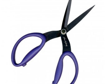 Karen Kay Buckley Large Perfect Scissors, micro serrated blade,soft comfy handles, plastic cover, 7.5" long, purple handles