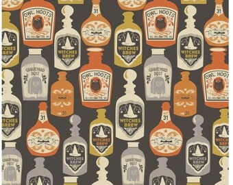 Witches Brew - Black- Spooktacular - 100% Cotton - Vintage Look - Maude Asbury, Free Spirit Fabrics - PWMA009.XBLACK - Sold by the 1/2 Yard