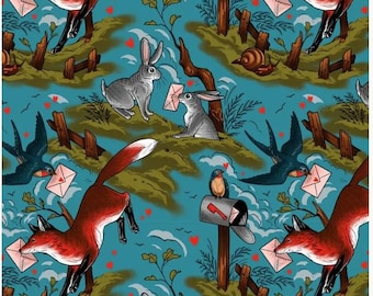 Love Letters Mail Toile Multi by Club Hauer for Freespirit Fabrics PWRH139.MULTI rabbits, foxes, birds, snails