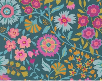 Parlor Wild And Free Teal 11961 16 by Crystal Manning, Moda Fabrics -sold by the half yard, Wild and Free Florals