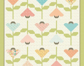 Sandy Gervais Tulip Toss Quilt Pattern, P157-TULIPTOSS, fat quarter friendly, Finished size is 87" x 93"