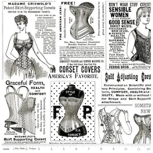 Sew Journal White Vintage Corset Ads by J Wecker Frisch by Riley Blake Designs - C13889 WHITE for Riley Blake Fabrics, Sold by the half yard