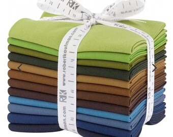 Adventure Palette 12 Fat Quarter Bundle by Robert Kaufman for Kona Fabrics, FQ-1380-12, 3 yards total Green Brown Blue Solids 100% cotton