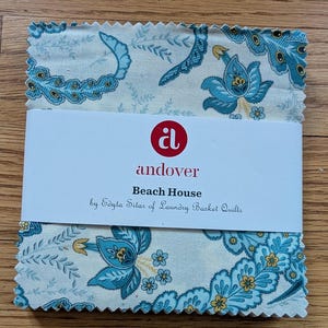 Paquetes de 42 piezas de 12,7 cm con dijes &quot;Beach House Scoops&quot; de Edyta Sitar para cestas de ropa - Andover Fabrics. 100 % algodón, talla 1S-BeachHouse-X