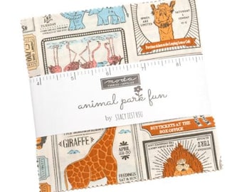 Animal Park Fun Charm Pack 20960PP by Stacy Iest Hsu, Moda Fabrics, Moda Precuts, 42 5-inch Squares Charm Pack