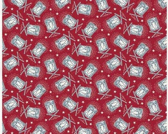Independence Drums in Cherry Tart | By Riley Blake Designs | Patriotic drums and stars | C17335-CHERRYTART - sold by half yard