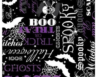 Halloween Spirit Spooky Words 12550G-67 Glow in the Dark by Benartex 100% Cotton Fabric Yardage - Sold by the 1/2 Yard