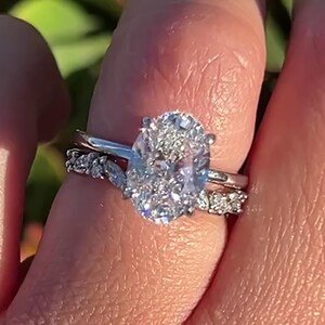 Oval Moissanite Engagement Ring Set Bridal Ring Set 14K Gold Oval Solitaire Ring & Unique Marquise Moissanite Band Wedding Set For Women