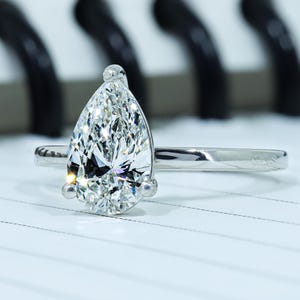 Pear Cut Lab Grown Diamond Engagement Ring 1.50 Carat 14K Solid Gold Solitaire Wedding Jewelry, Promise Ring , Bridal Anniversary Gift