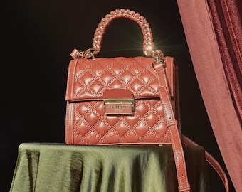 Stylish Leather Rolled Top Handle Bag