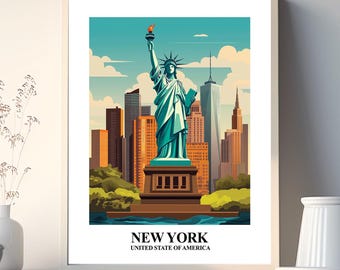 Statue of Liberty Print: New York Travel Poster, USA Art Decor